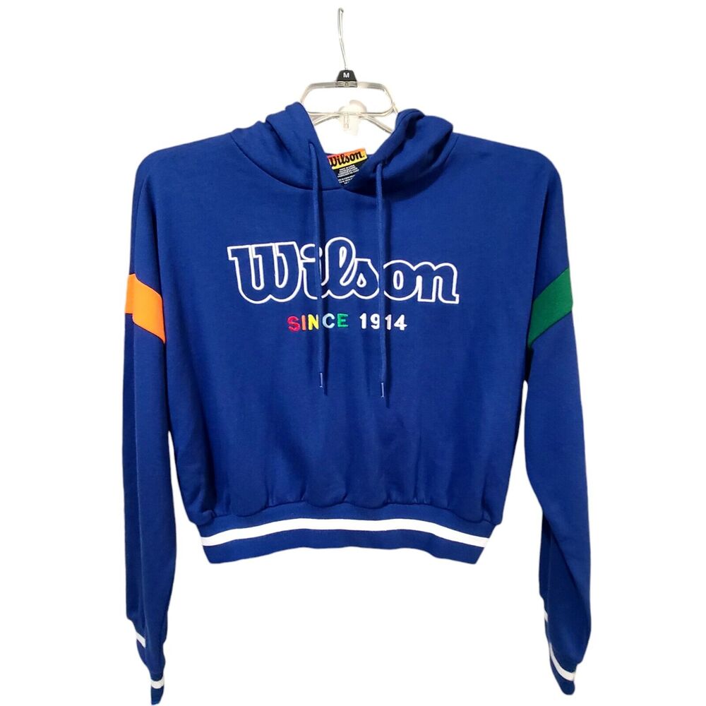 Wilson Crop Hoodie Women's Sz M Blue Sweatshirt Throwback‎ Rainbow Tennis Sports